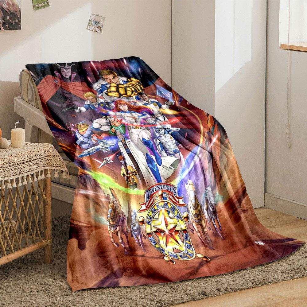 A futuristic, space-themed team of heroes and alien characters in action. for all seasons blanket lunch break throw gift