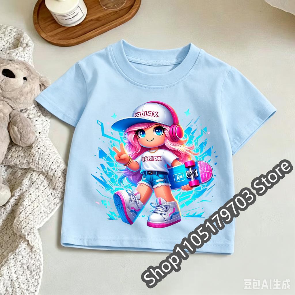 Kids Roblox Summer Print TShirt Colorful Graphic Tee for Gaming Fans Fashionable and comfortable and Comfortable Childrens Top