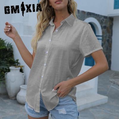 Женские модные повседневные летние однотонные блузки и рубашки с короткими рукавами и воротником-поло с принтом