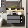 Wall-Mounted Vanity Unit 80cm Wide, with Ceramic Washbasin, with Drawers, Modern Design, Black-Gray