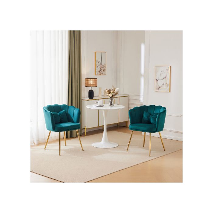 Lot de 2 chaises de salon modernes en velours, chaises de salle de bain, chaises rembourrées avec dossier en forme de pétale