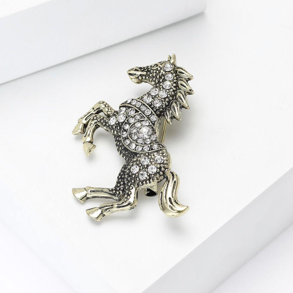Casual Zodiac Animal Lapel Pins Luxury Metal Badge Pin Rhinestone Horse Brooches New Year Gifts