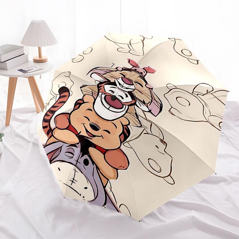 Winnie and friends Themed Travel Umbrella-8 Ribs Automatic Opening and Closing, Portable Folding Design, Compact and Stylish Umbrella Suitab