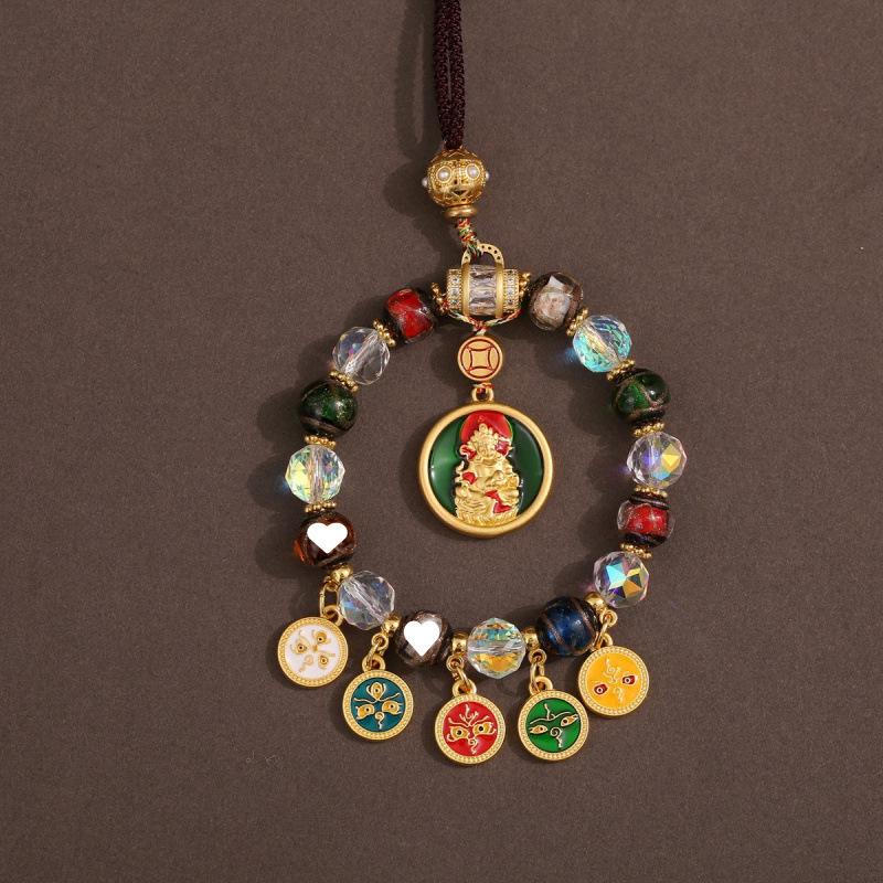 Tibetan Wealth God Zhakila Lhamo Incense Ash Glass Pendant - Five Directions Car Charm, Metal Retro Style