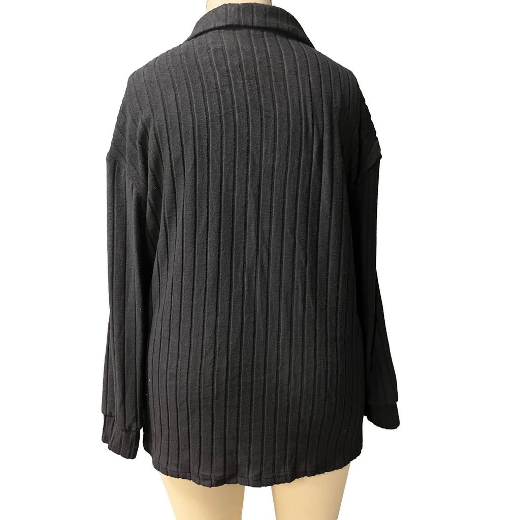 GMXIA Футболка большого размера с V-образным лацканом и длинным рукавом, однотонная, свободного покроя, с узором в полоску, осень-зима