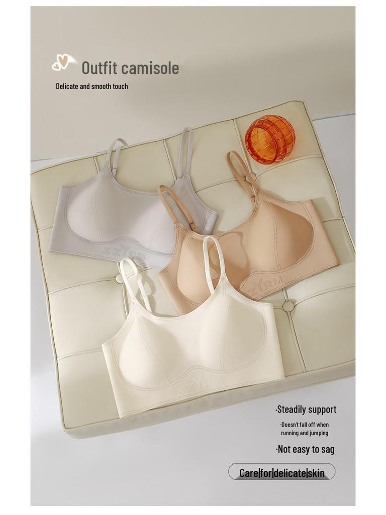 Seamless Push-Up Strapless Camisole Bra with Spaghetti Straps for Small Chests