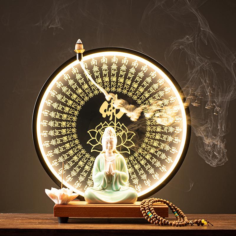 Китайская Гуаньинь Бодхисаттва для гостиной, статуя Будды, поклонение фоновому свету, украшение в стиле дзен