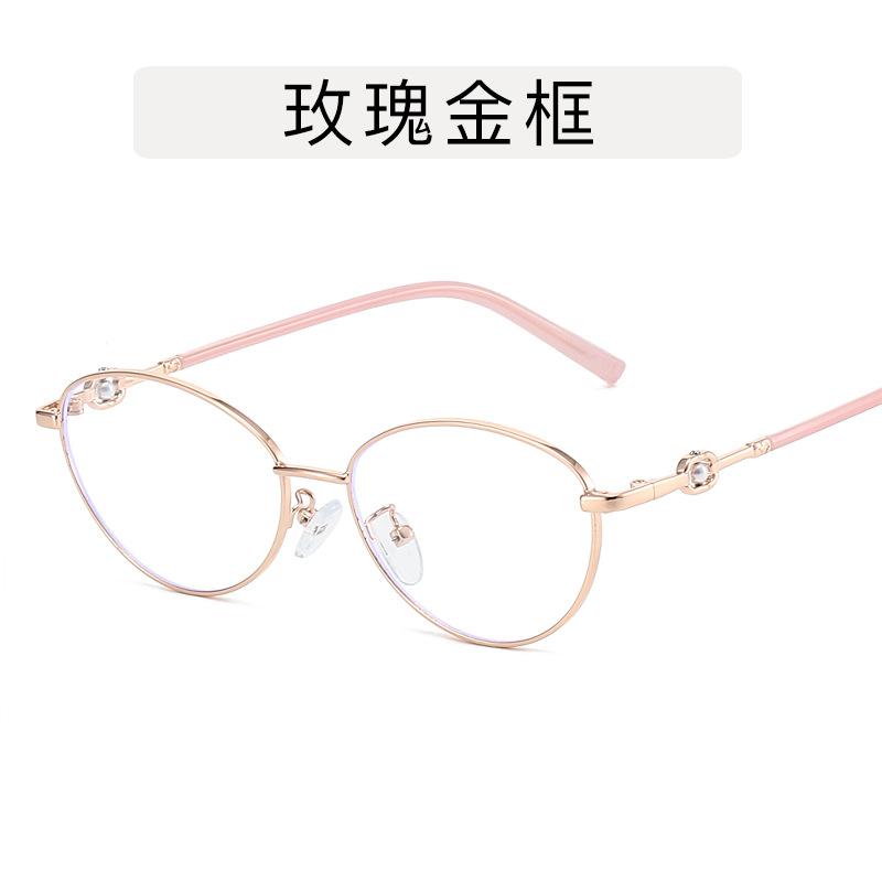 Korean Style Glasses for Women Cat Eye Shape Pearl Decoration Glasses Frames Y2K Stylish Decorative Glass