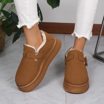 Модные женские зимние сапоги на меху, туфли на плоской подошве и платформе, ботильоны, 2024, зимние новые теплые короткие плюшевые сапоги для прогулок, удобные женские повседневные