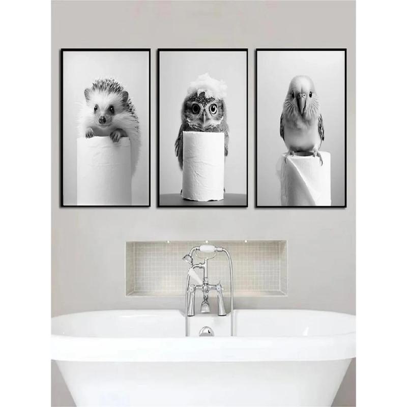 Черно-белая картина на холсте с выдрой и белкой, принты постеров, скандинавское настенное искусство, домашний декор, искусство с животными для ванной комнаты