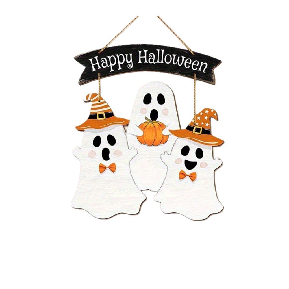 Cartoon Halloween Ghost Door Sign Wooden Door Hanging Haunted House Hanging Door Plate Farmhouse