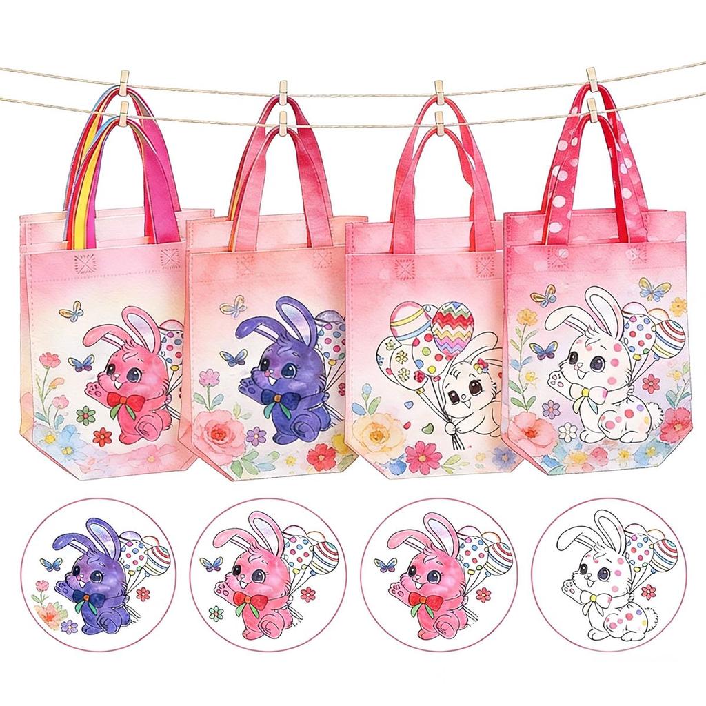 10Pcs Easter Non-Woven Graffiti Bags Double-Sided Egg & Rabbit DIY Painting Handbags for Mother's Day Easter Party Gifts ZSY