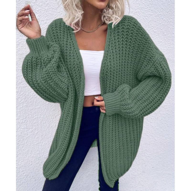Womens V-Neck Knit Cardigan Sweater Loose Fit Casual Office Wear Long Sleeve Mid-Length Top