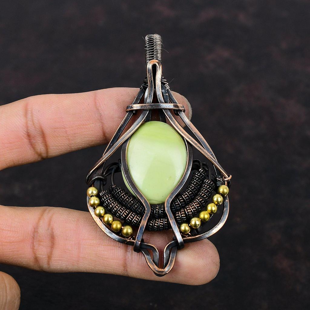 Serpentine Pendant Copper Wire Wrapped Gemstone Pendant Serpentine Copper Jewelry Handmade Pendant Amazing Wire Wrapped Jewelry Gift For Him