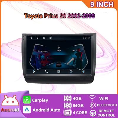 Автомобильный мультимедийный плеер Android 2 Din для Toyota Prius 20 2002-2009, головное устройство, стерео Carplay, GPS-навигация, BT, WIFI, 4 + 64 ГБ