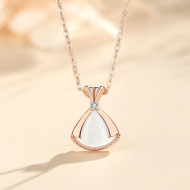 European S925 Sterling Silver Skirt Necklace Aaa Cz Fritillary Simple Rose Color Pendant For Women Birthday Gift Jewelry +Box