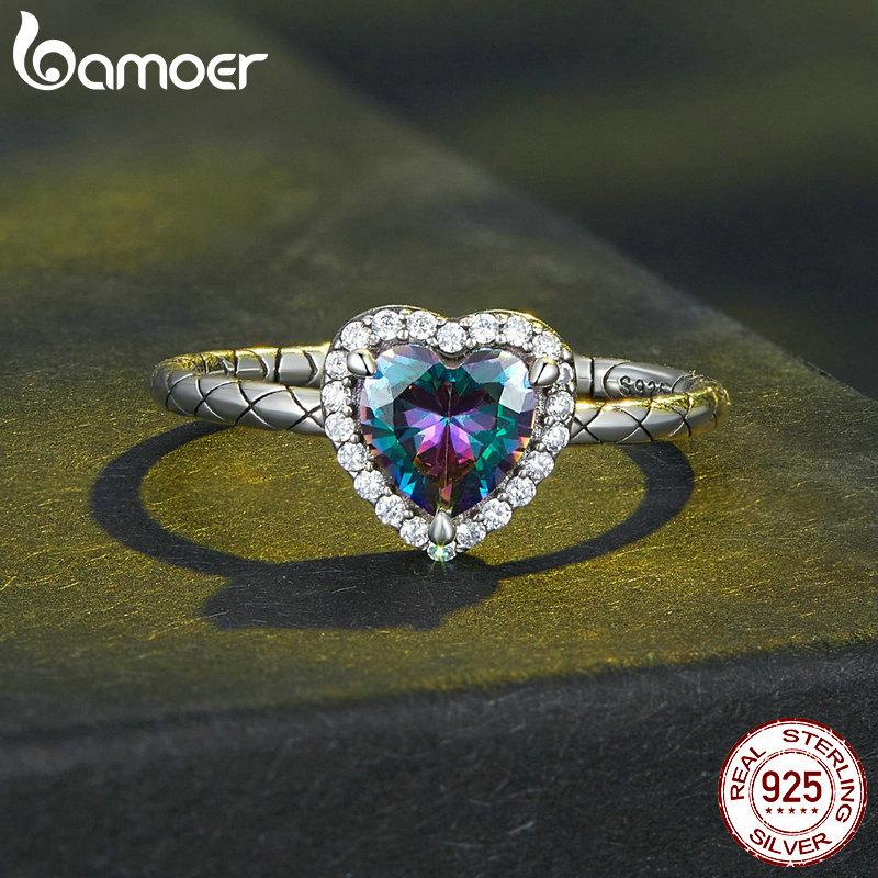 BAMOER Стерлингового Серебра 925 пробы, винтажное кольцо с сердечком в стиле ретро, ​​регулируемое кольцо со змеиным узором для женщин, вечерние ювелирные изделия, подарок