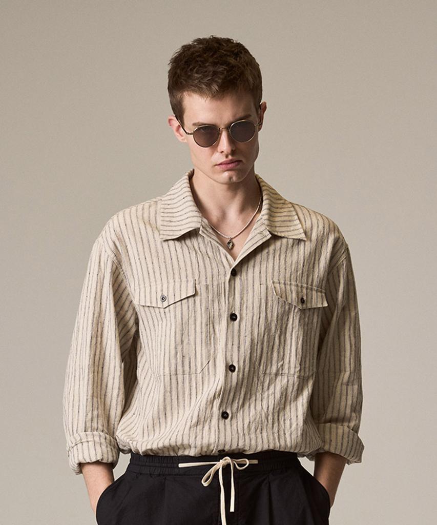 Лайеуэнаэнбилллу Рабочая рубашка-overshirt Льняная в полоску