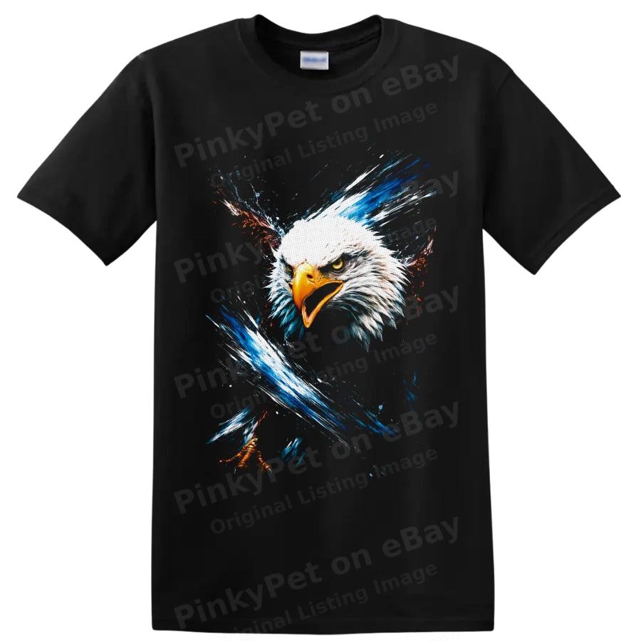 Bald Eagle T Shirt Patriotic Wildlife Bird w/ Red Blue Splash Art Graphic Tee