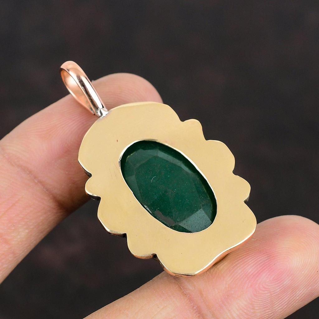 Ограненный Замбийский Изумрудный Кулон Медный Кулон Подвеска из Натурального Драгоценного Камня Подвеска Ручной Работы Медные Ювелирные Изделия Подвеска Из Целебного Камня Подарки Для Жены