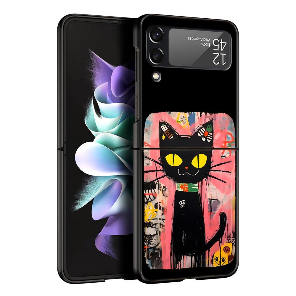 Милый мультяшный черный кот Чехол для телефона Samsung Galaxy Z Flip3 Flip4 Flip5 Чехол-оболочка Для Z Flip 3 4 5 6 7 Жесткая складная крышка