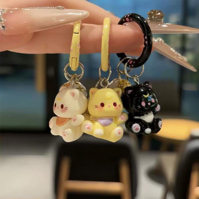 1PC Resin Kitten Cute Car Key Pendant with Small Bell Bag Charm 3D Cat Keychain Anti-lost Cartoon Mobile Phone Chain