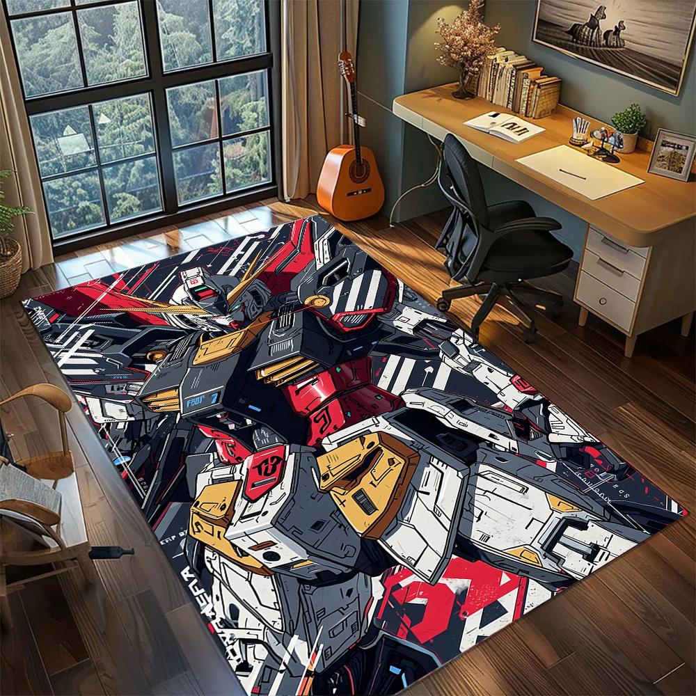 Vintage Gundam Manga Panel Monochrome Style Rug Carpet Large Area Rug Non Slip Washable Floor Mat Gamer Room Bedroom Home Decor