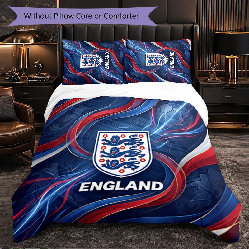 England Football Pattern 3 Pieces Bedding Set Soft Microfiber Duvet Cover with Pillow Cases for Bedroom