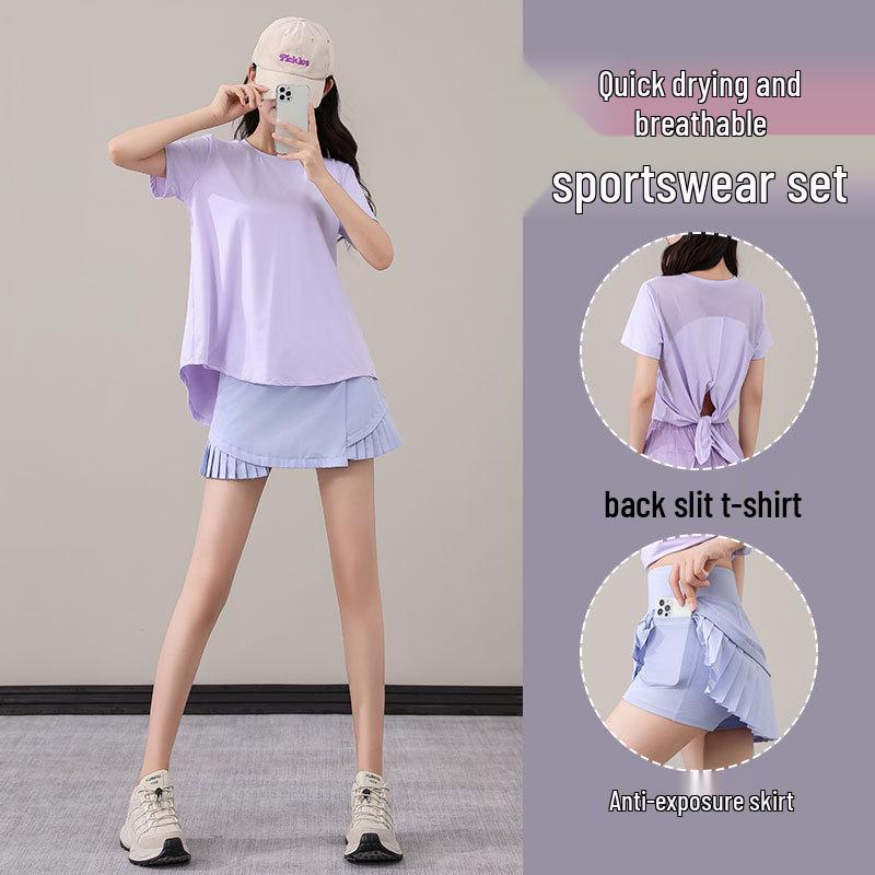 Женский летний комплект спортивной одежды быстросохнущий для бега, бадминтона, тенниса, йоги - юбка и топ маленьких размеров