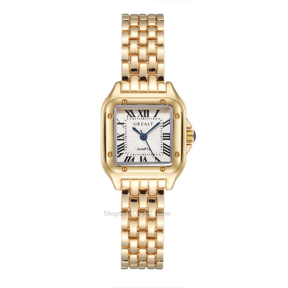 Luxury Women's Fashion Square Watches Gold Alloy Strap Ladies Quartz Wristwatches Qualities Female Roman Scale Clock