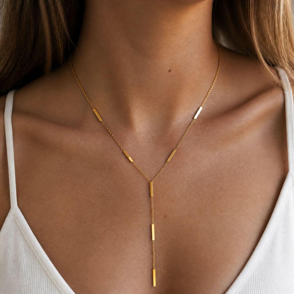 Золотая 18K Y-образная цепочка с подвеской-кисточкой и крестом для женщин - Нержавеющая сталь, Стойкий цвет, Аксессуар для цепочки на ключицы
