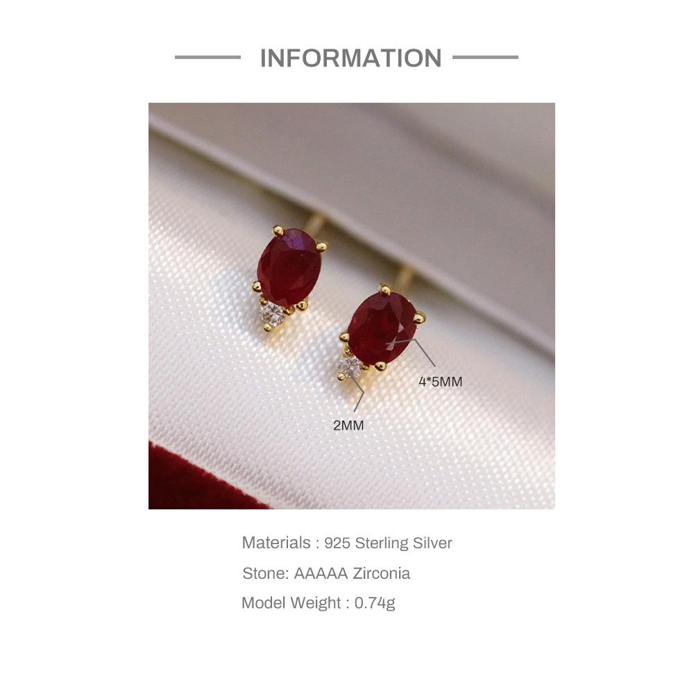 Серьги-гвоздики с рубиновым цирконием, женские, из стерлингового серебра S925, с двойной бриллиантовой пряжкой в стиле ретро, креативные, маленькие серьги-гвоздики