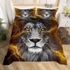Lion Rose Duvet Cover Sets King Size Animal Floral Print Polyester Comforter Cover Nature Theme Bedding Set for Kids Adult Teens