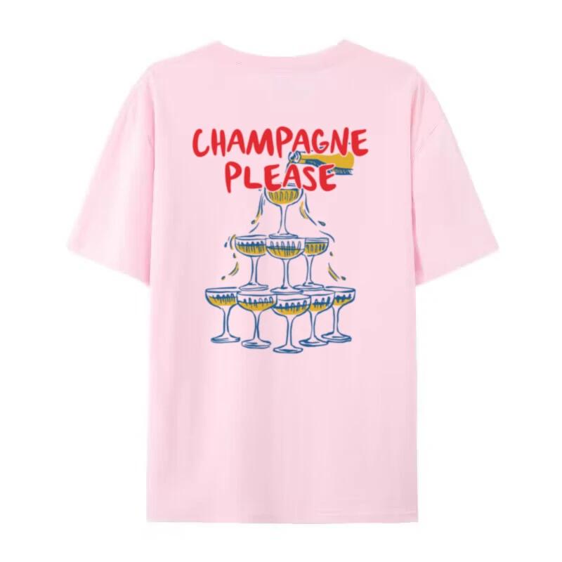 Back Print Champagne T Shirt Retro Cute Champagne Lovers TShirts Short Sleeve Bachelorette Party Shirt Summer Unisexs Clothing