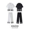 Western Style 2024 Summer New Women Clothes Design Slimming Versatile Embroidered Short Sleeve Shirts Mid-Waist Trousers