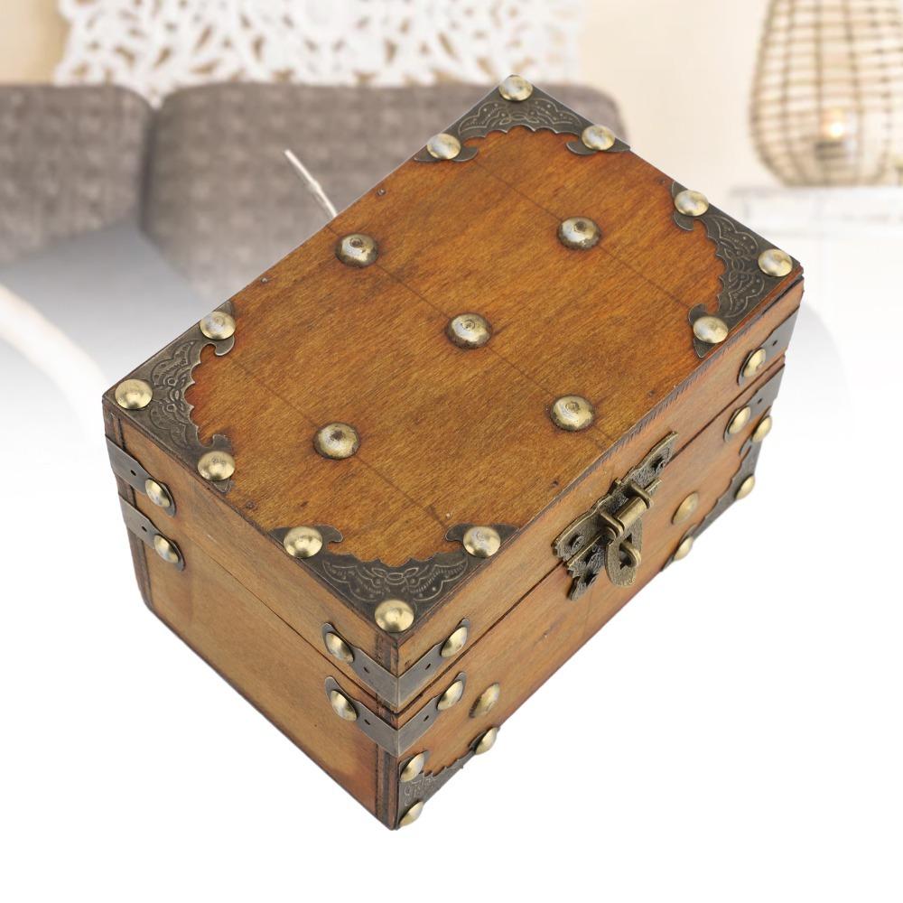 2pcs Wooden Retro Treasure Chest Combination Lock Keepsake Storage Box  Home Decor