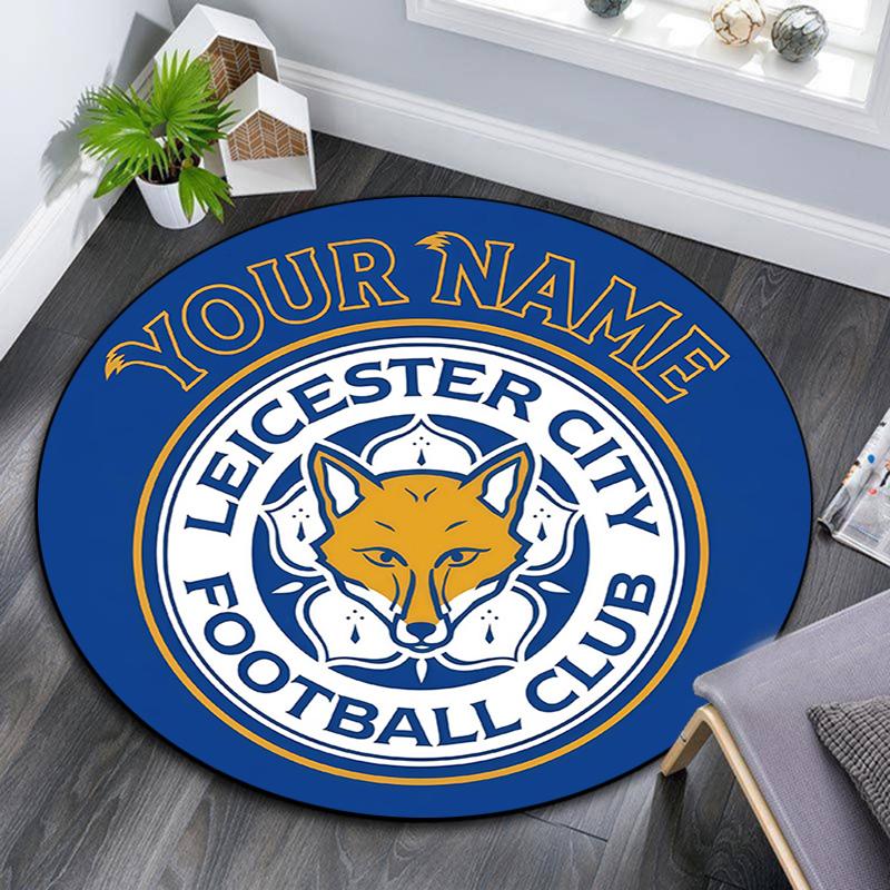 Custom Name Leicester City Round Area Rug,Carpet Rug for Living Room Bedroom Sofa Playroom Decor,Non-slip Floor Mat