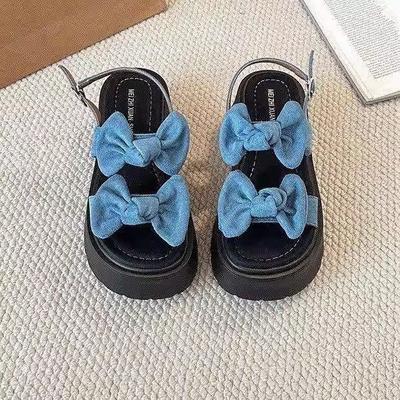 2025 новая платформа универсальная юбка джинсовые сандалии женские новый бант летом 2025