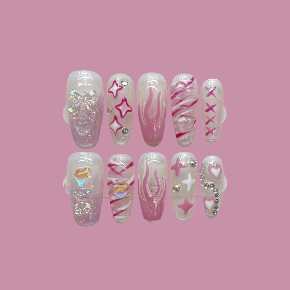 Полное покрытие, чистые ручные накладные ногти XS SML, пресс для ногтей Y2K Hottie, ногти ручной работы для женщин и девочек