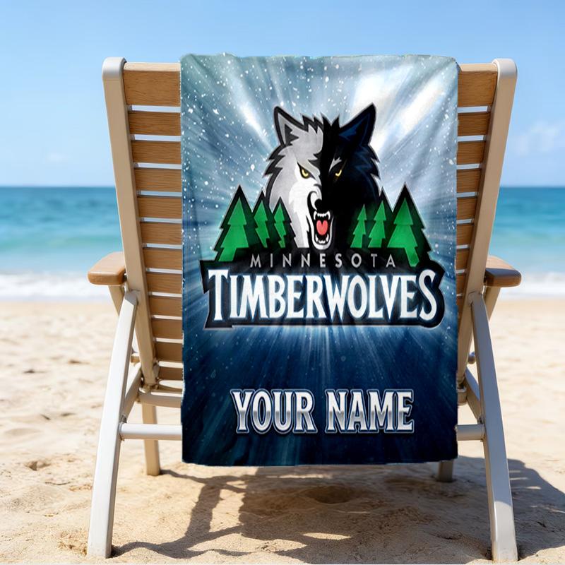 Custom Name Beach Towel Timberwolves Logo Beach Towel, Soft Microfiber, Gift for Her/Him, Birthday, for Pool, Beach, Travel, Fan gifts
