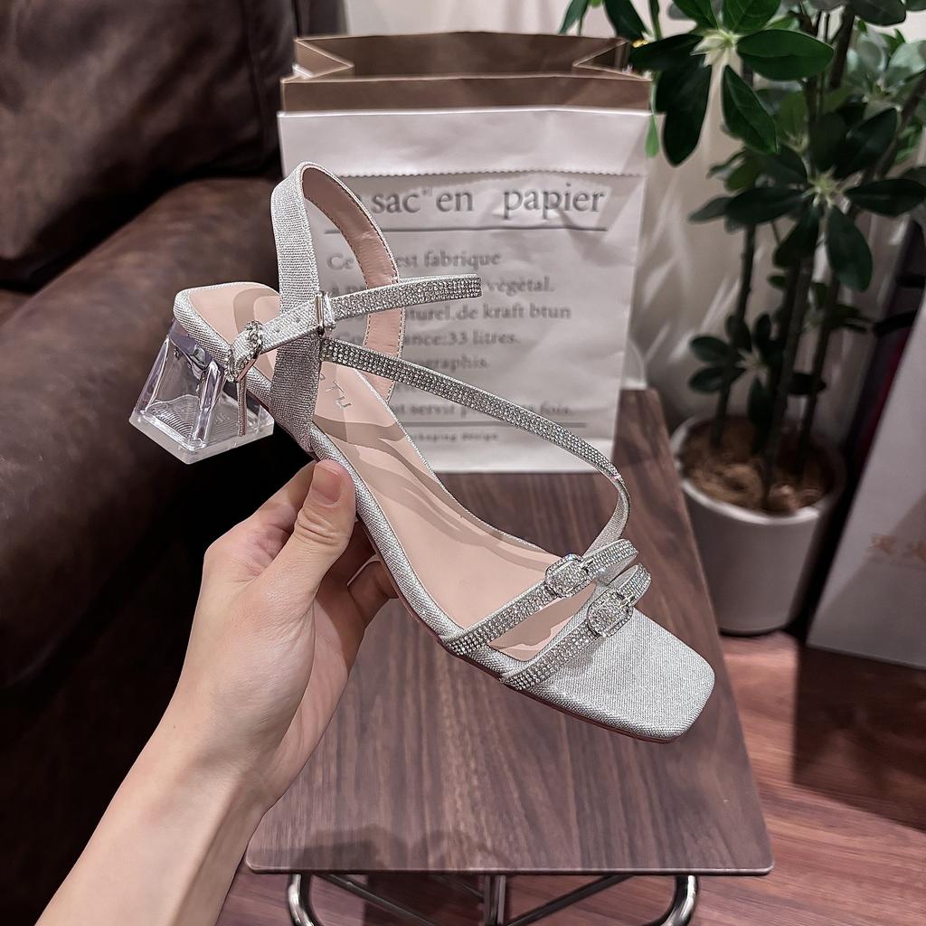 Fashion Women's sandals square high heels summer slippers for outdoor wear cross straps 2025 fashion women's sandals