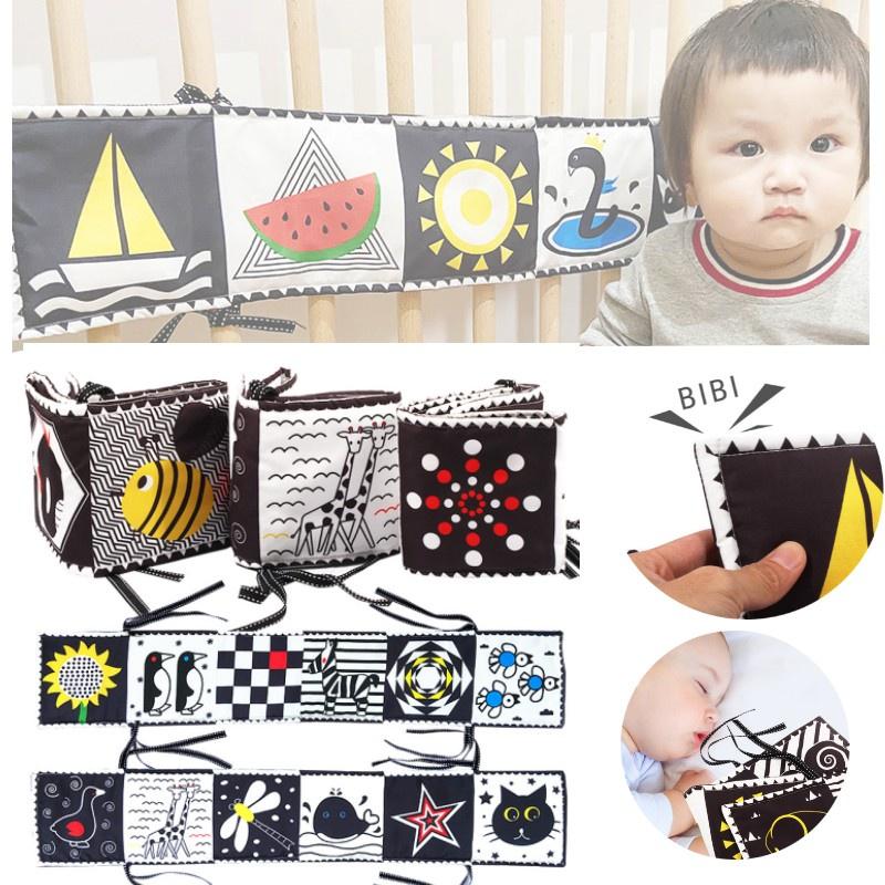 Новый трансграничный черно-белый двусторонний бортик-книжка для детской кроватки с 3D-игрушкой для раннего развития, устойчивой к разрыву, и BB-устройством