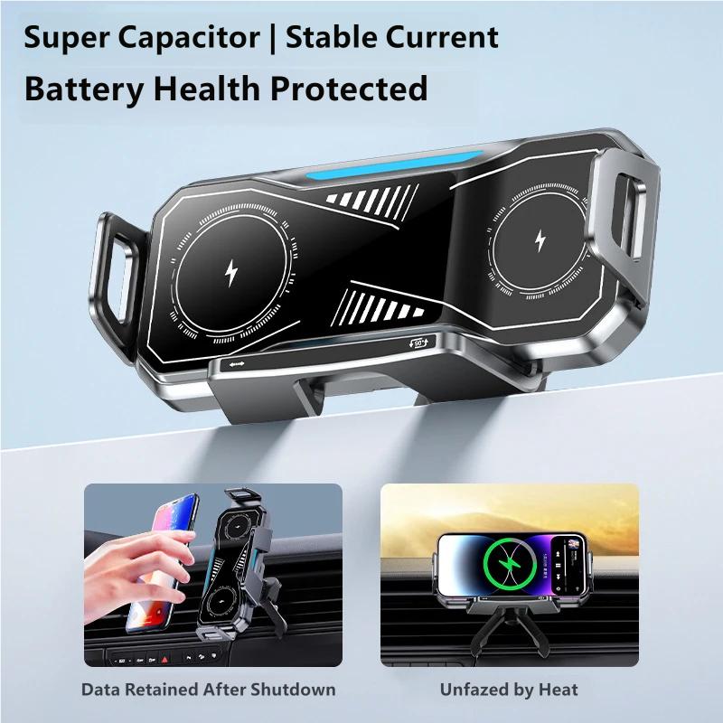 Wireless Car Charger Mount for OPPO Find N5 Honor Magic V2 Foldable Phone, 15W Qi Fast Charging Air Vent Auto-Clamping Phone Holder Stand