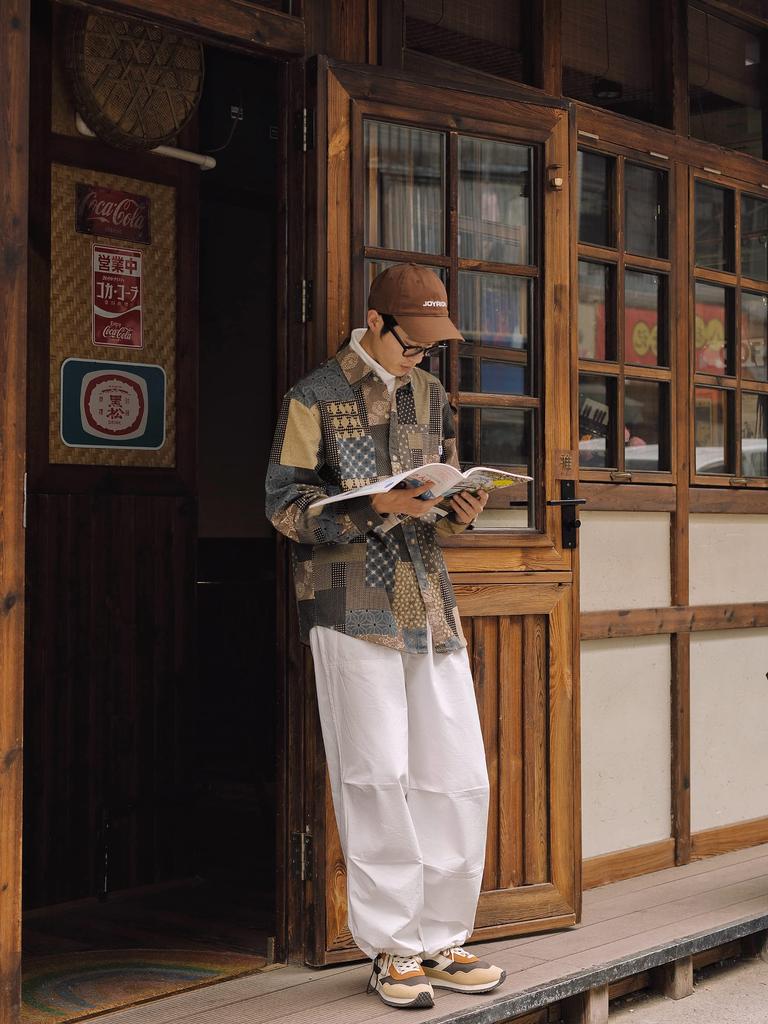 Japanese Pattern Fashion Autumn Clothes Silhouette Patchwork Style Print All Over Pattern Long Sleeve Shirt Cotton [CHANGE WELL] Men's "2023AW" 100%