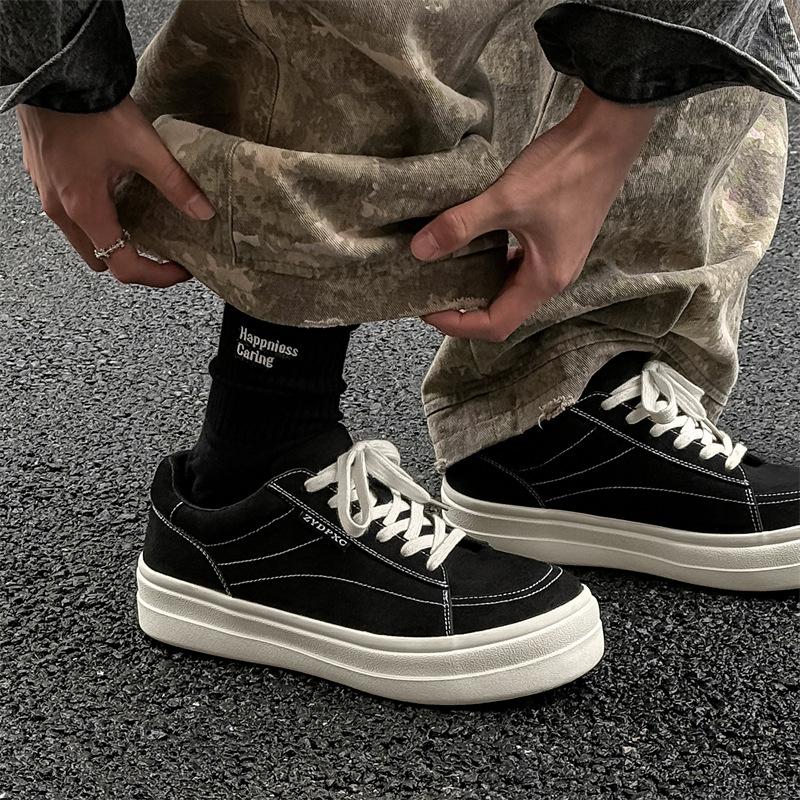 Черные туфли низкие парусиновые туфли осенние новые мужские туфли на плоской подошве повседневные туфли на платформе ретро универсальные туфли для серфинга 78189-J