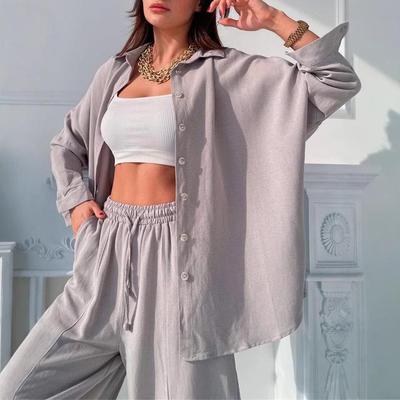 Модный женский комплект из двух предметов: кардиган и топ с длинным рукавом, однотонный абрикосовый