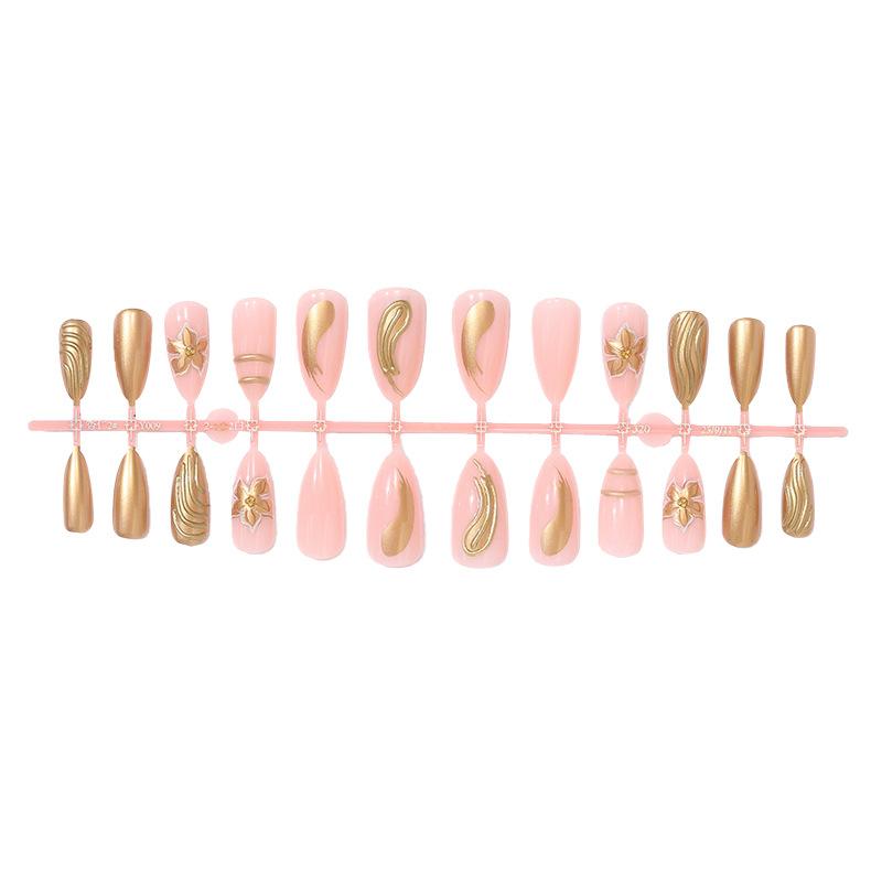 ins wearing nail patch high quality nail fake nail European and American three-dimensional golden flower wearing nail explosion 24 pieces