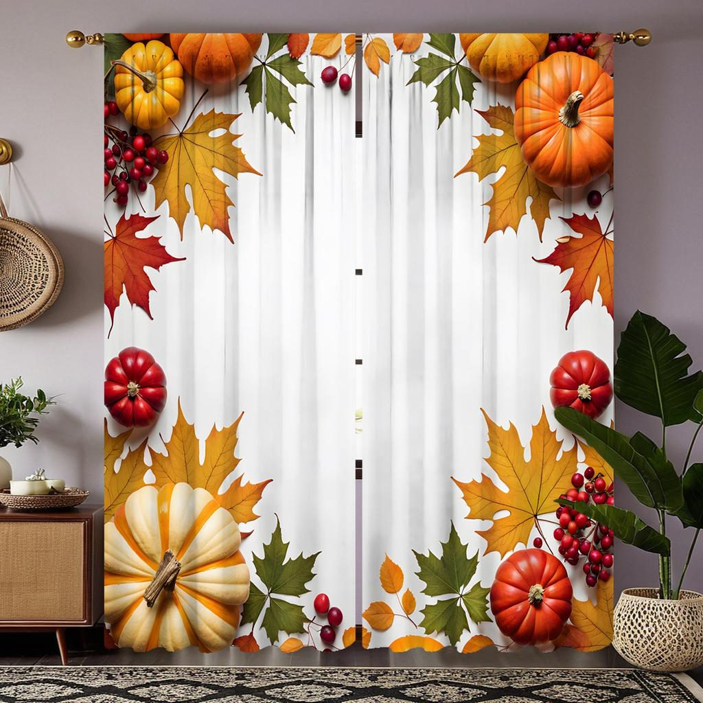 Комплект из 2 предметов HD Harvest Festival, маленькая свежая тыква, кленовый лист, занавеска, белая, с цифровой печатью, занавеска для домашнего декора в стиле Decora