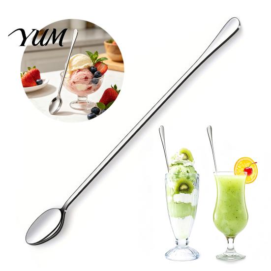 Professional Barware Supplies Stainless Steel Long Handle Mixing Spoon, Polished Metal Stirring Bartender Tools for Home Tall Glass Bar Spoon