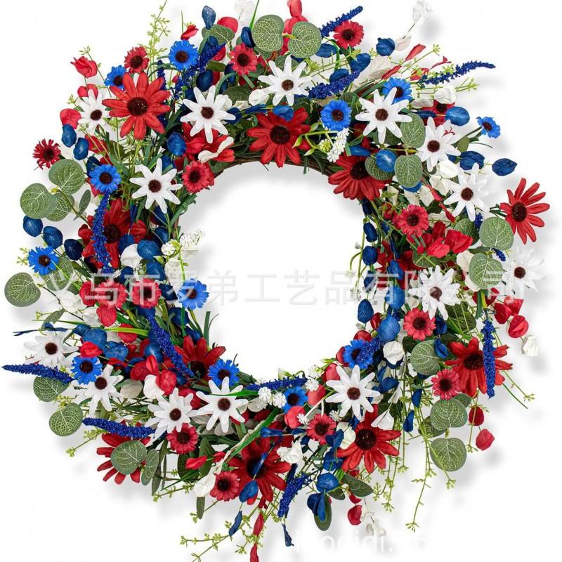 4th Of July Wreath Door Hanging Decoration With USA Flag Patriotic Party Home Outdoor Festive Display